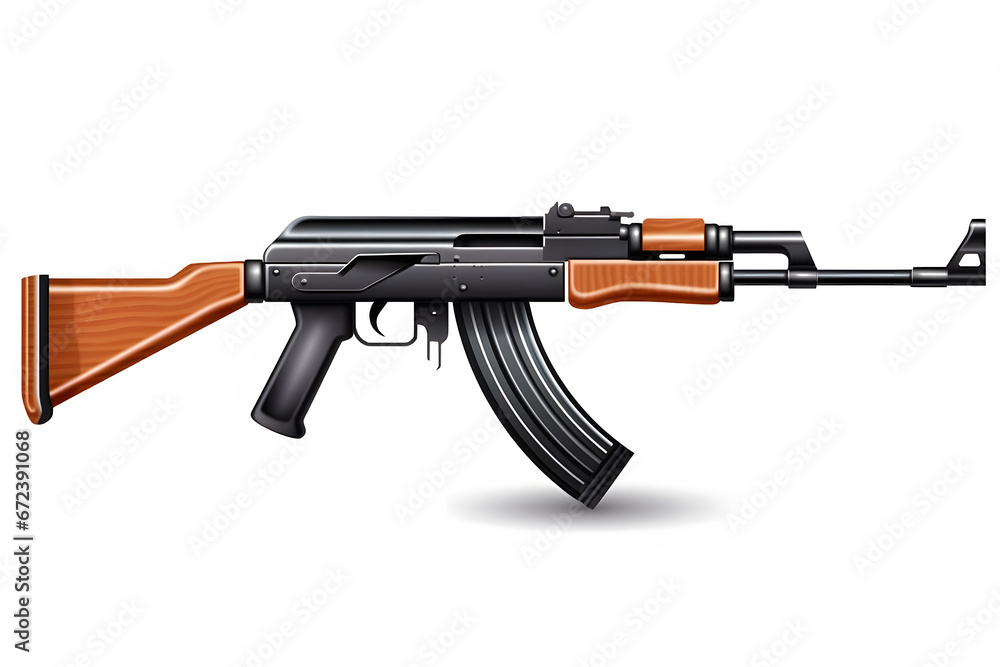 Rare first model AK - 47 assault rifle isolated on white. Neural ...