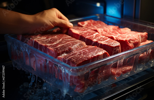 A Person Safely Storing Fresh, Raw Meat in a Food-Safe Container photo