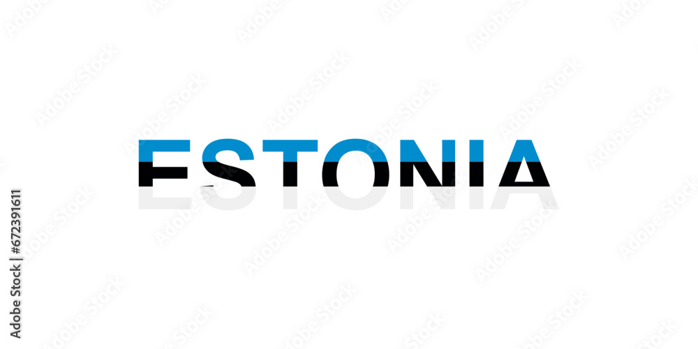 Letters Estonia in the style of the country flag. Estonia word in national flag style.