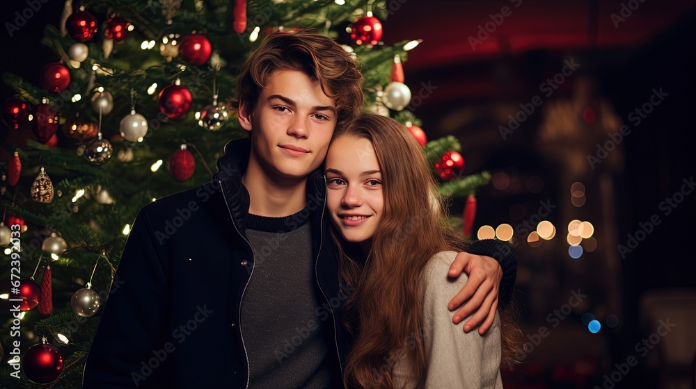 close up portrait of young teen couple lover in Christmas market festival, Generative Ai close up portrait of young teen couple lover in Christmas market festival, Generative Ai