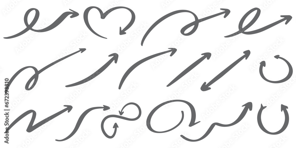 Collection of hand drawn arrows, vector set. Isolated vector arrows Collection of hand drawn arrows, vector set. Isolated vector arrows
