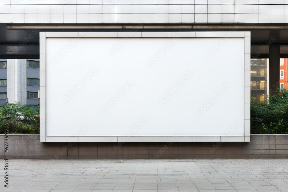 Blank white horizontal billboard in the street. Mockup advertising board, digital display, showcase with urban background - obrazy, fototapety, plakaty 