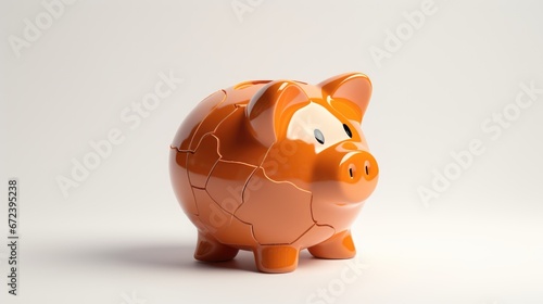 Broken piggy bank with cracks on isolated grey background, financial crisis and depicting bankruptcy concept