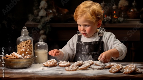 happy family funny kid bake cookies in kitchen