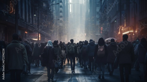 Urban Flow: Anonymous Crowd Bustling Through City Streets. Generative ai