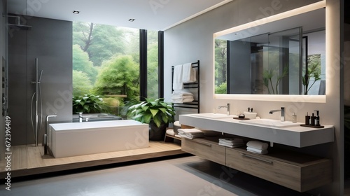 Contemporary Elegance  Sleek Bathroom Design in a Modern Home. Generative ai