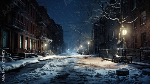 Empty City Street In Winter, Generative AI Illustration