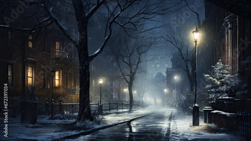 Empty City Street In Winter  Generative AI Illustration