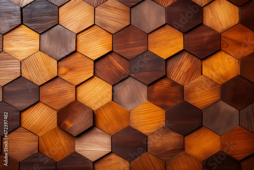 Hexagonal wooden tiled texture, pattern material of wooden pieces