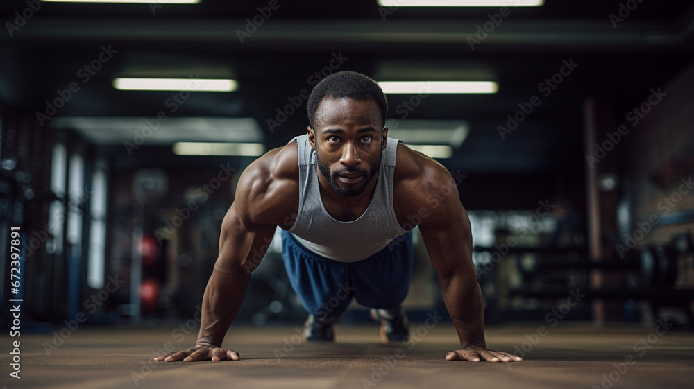 muscular man doing push - ups at gym muscular man doing push - ups at gym
