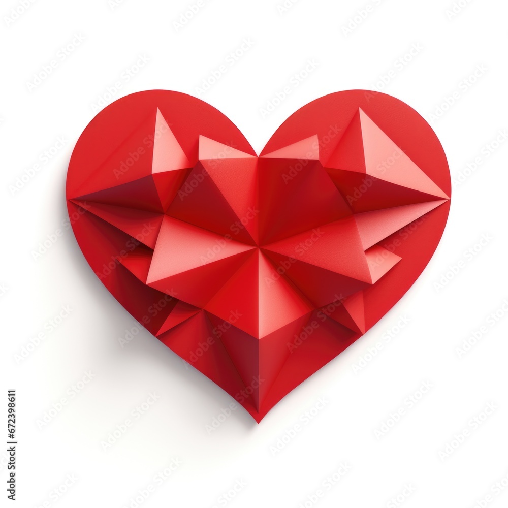 A red heart shaped origami on a white surface. Clipart on white background. A red heart shaped origami on a white surface. Clipart on white background.