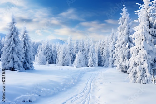 Winter Wonderland: Snow-Covered Trees in a Colorful Sky