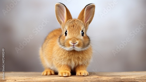 cute rabbit with light brown fur on blur nature background