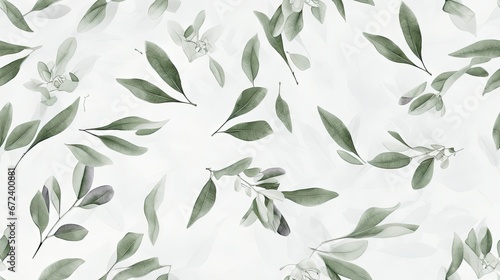  a close up of a pattern of leaves on a white background with green leaves on the left side of the image. generative ai