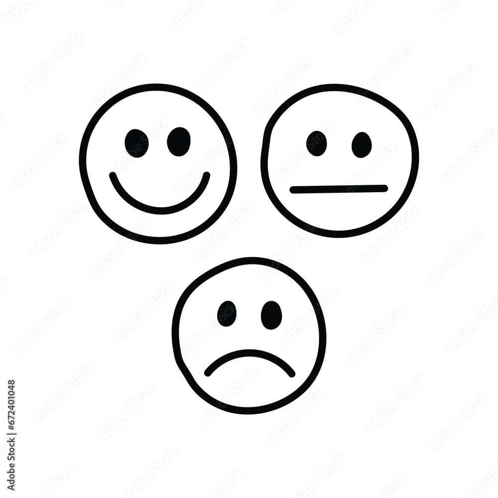Hand-drawn cartoon doodle icon rating emotion faces on a white background. Hand-drawn cartoon doodle icon rating emotion faces on a white background.
