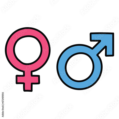 Hand-drawn cartoon gender symbol on a white background. Male and female.