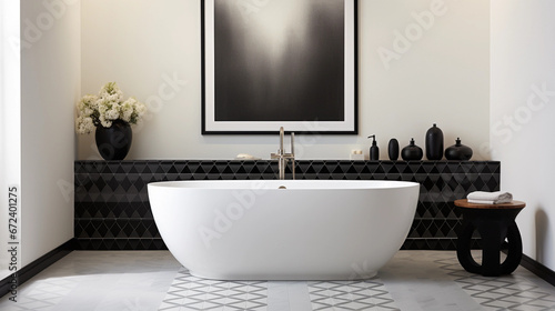 Clean white minimalistic Bathroom with a bathtub