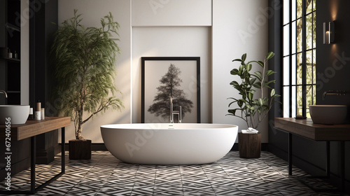 Clean white minimalistic Bathroom with a bathtub © Milan
