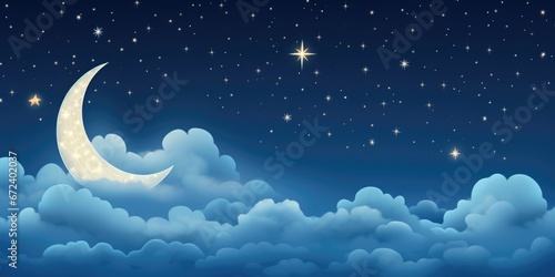 A night sky with a crescent and stars. Good night background.