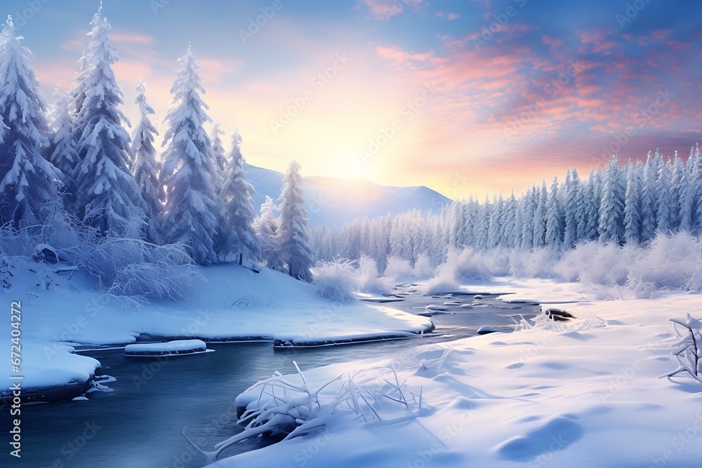 Winter Morning at Sunrise: Capturing the Beauty of Nature snow landscape