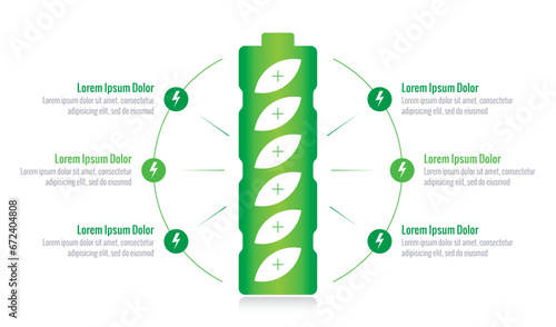 battery symbol and six steps infographic template. energy information template