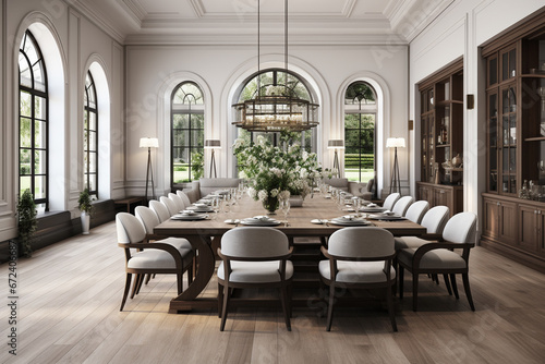 Luxury dining room interior design. 3D Rendering. © StockHaven