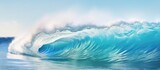 Detailed closeup view of a crashing ocean wave showcasing the impressive force and energy of nature as the water breaks and forms a hollow