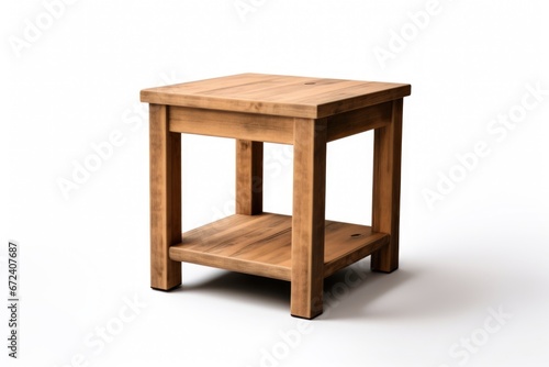 A wooden table with a shelf on top of it.