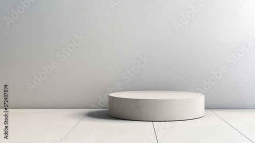 abstract minimalist white 3D room with realistic white podium for product demonstration, empty showcase for presentation, realistic white cylinder, pedestal, stage