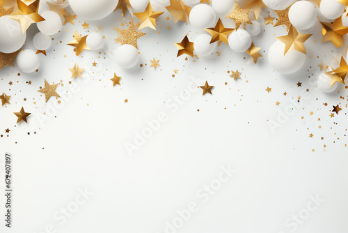 White and golden stars confetti on white background