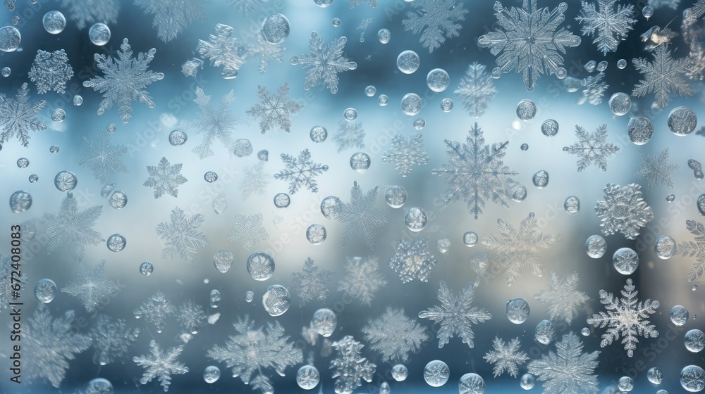  a close up of a frosted glass window with snowflakes on the outside and inside of the glass.  generative ai