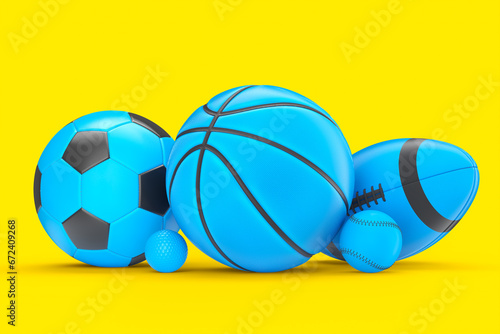 Fototapeta Naklejka Na Ścianę i Meble -  Set of blue ball like basketball, american football and golf isolated on white