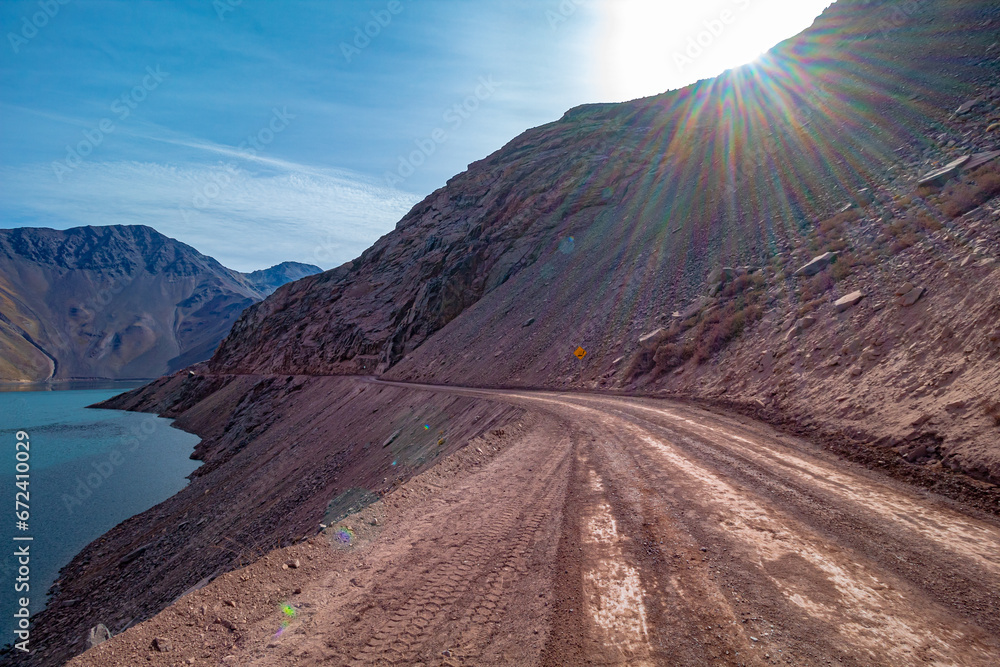 sun and road to the mountains Cajón del Maipo e Embalse El Yeso, Chile , Santiago, Chile 