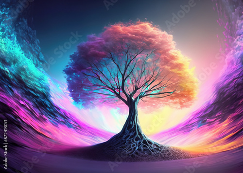 A Tree with Pink Leaves on a Small Island