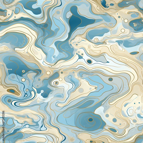 Abstract blue and cream swirls marbling seamless pattern. Artistic background or luxury wallpaper design. Suitable for elegant print  backdrop  textile