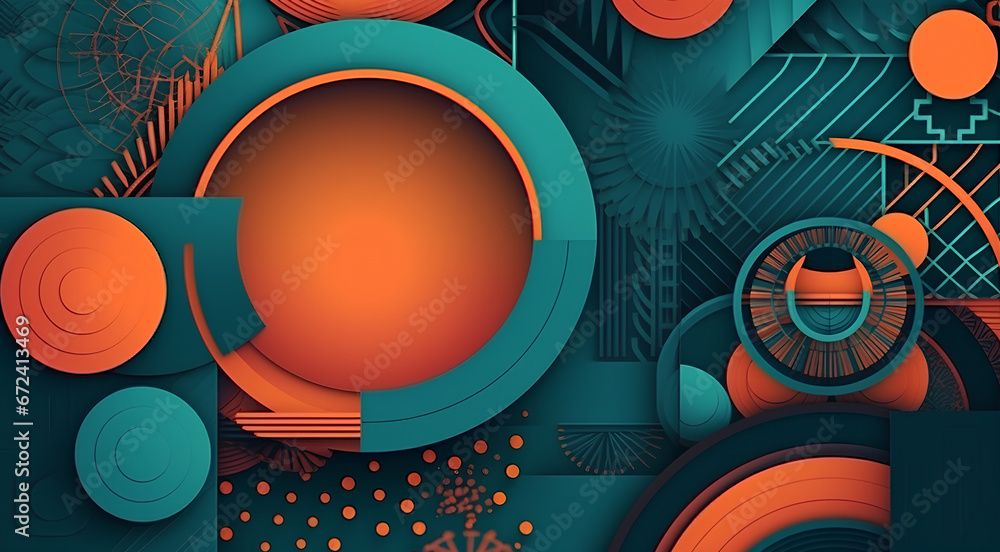 Abstract teal and orange geometric background with circles Abstract teal and orange geometric background with circles