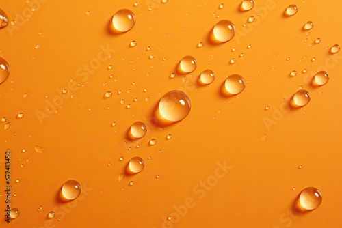scattered drops of water liquid on an orange backdrop