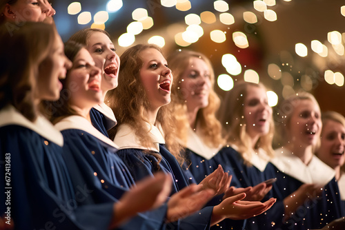 Girls in the church choir singing Christmas carols