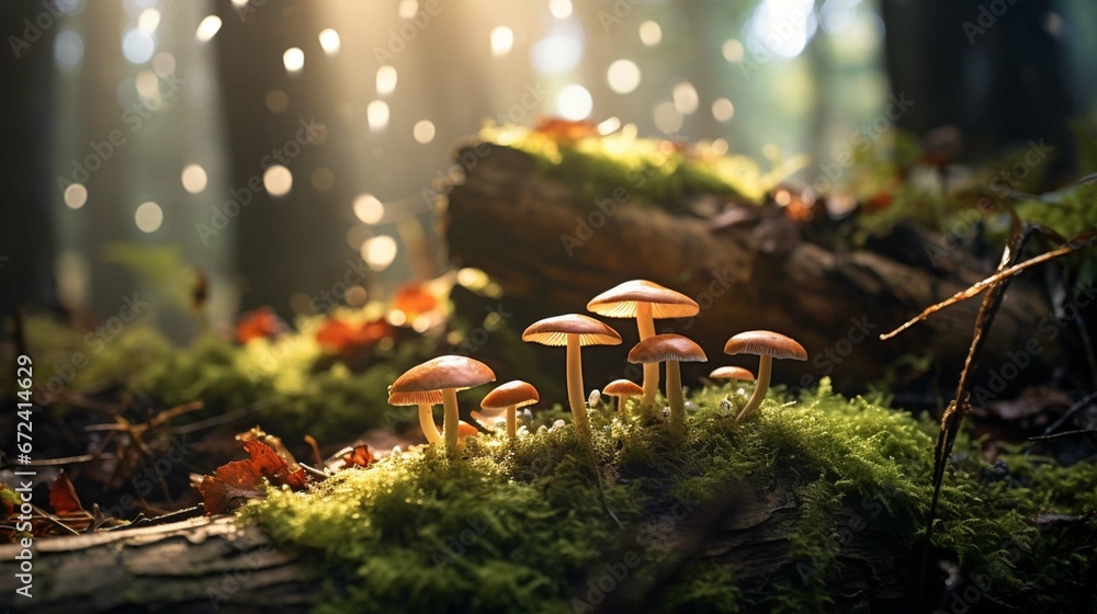 mushroom in the forest - obrazy, fototapety, plakaty 