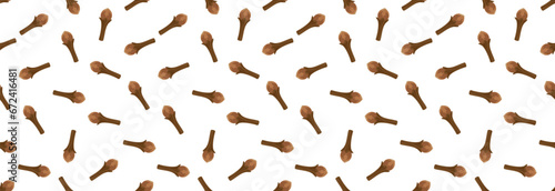A clove bud on a white background, Aromatic Flower Buds Used As Spices. Seamless pattern.