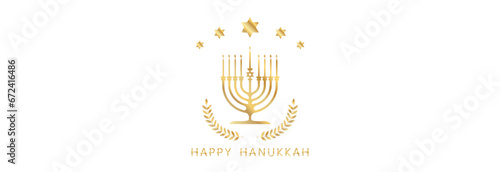 Happy Hanukkah, candle holder and bright star of david. Jewish holiday.
