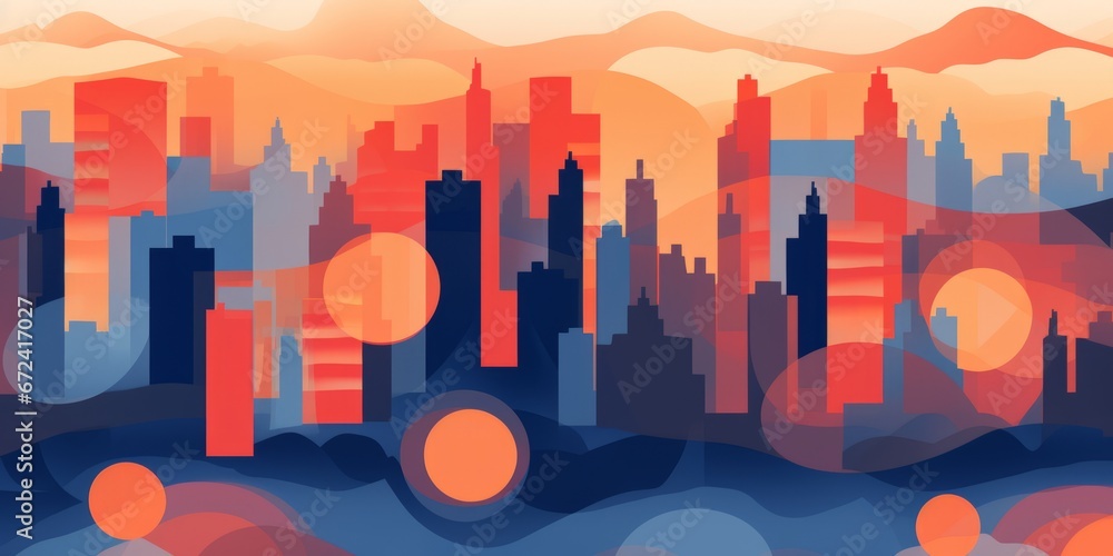 Abstract urban sunset, AI generated 
