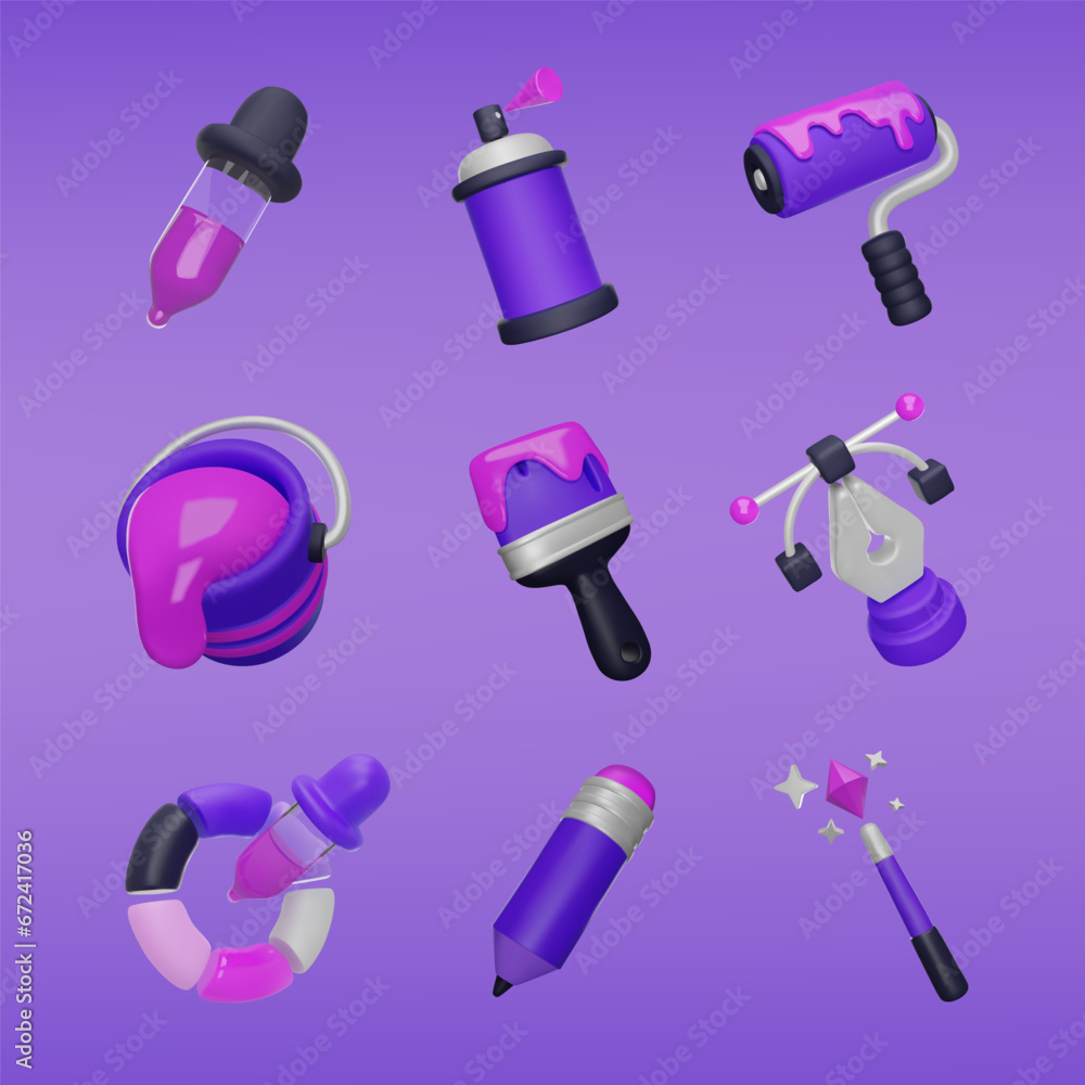 Graphic Designer Tool Set 3D Vector Realistic icons Collection pack Graphic Designer Tool Set 3D Vector Realistic icons Collection pack
