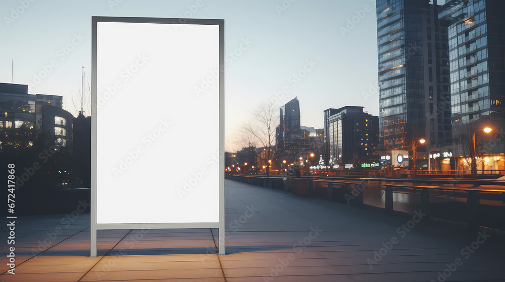 Blank white mockup of empty, vertical billboard. Shield for advertising on city streets, template. Blank white mockup of empty, vertical billboard. Shield for advertising on city streets, template.