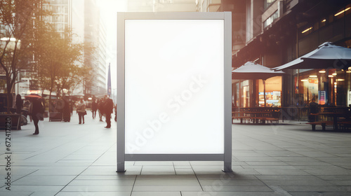 Blank white mockup of empty  vertical billboard. Shield for advertising on city streets  template. 