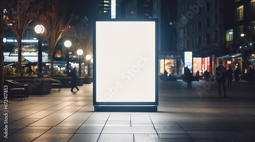 Blank white mockup of empty, vertical billboard. Shield for advertising on city streets, template. 