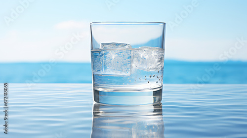 Clear glass with crystal clear drinking water. Creative concept of benefits of water enriched with minerals and vitamins. 