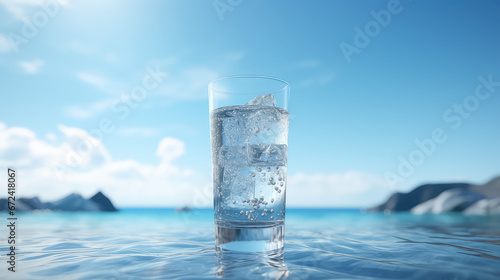 Clear glass with crystal clear drinking water. Creative concept of benefits of water enriched with minerals and vitamins. 