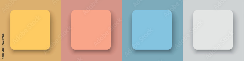 Set of different square color paper banners in with shadow on transparent background. Social media or advertising concept. - obrazy, fototapety, plakaty 