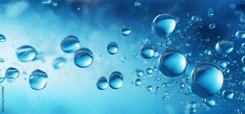 Blue water with bubbles on blue background. 3D illustration. Copy space. Water drops on blue background. abstract blue background with water drops and bubbles. Blue water with bubbles on blue background. 3D illustration. Copy space. Water drops on blue background. abstract blue background with water drops and bubbles.